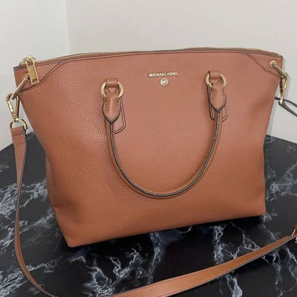 MICHAEL Michael Kors Elson Large Convertible Satchel in Brown Luggage AUTHENTIC - Picture 6 of 16